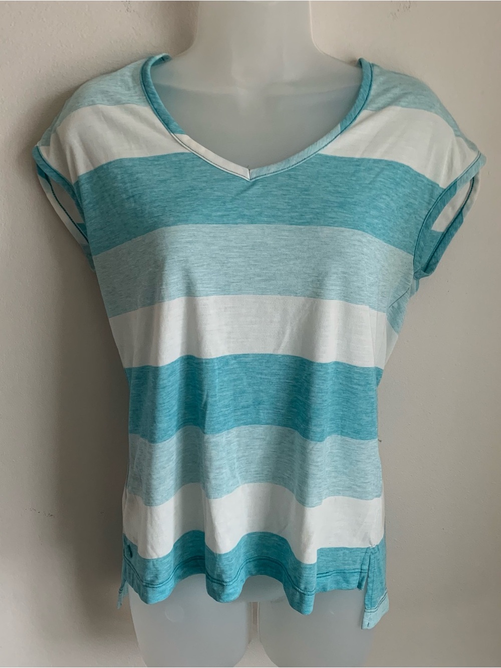Striped V-Neck Short Sleeve Top - Blue White